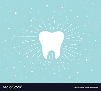 tooth bright in rays stars over retro background