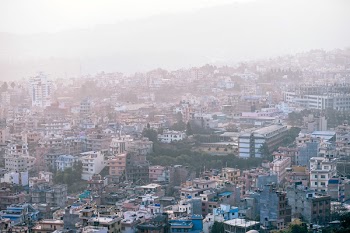 Top View Buildings Covered With Fog