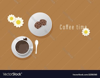 Top view of a cup of coffee and cookies vector image
