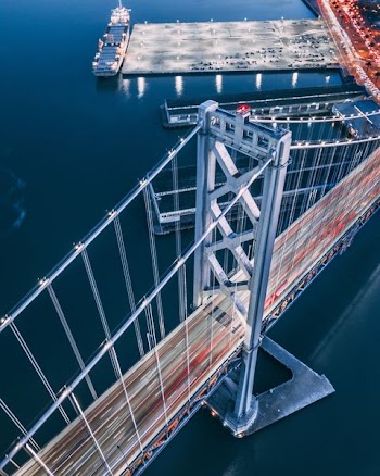 top view of bridge over body of water