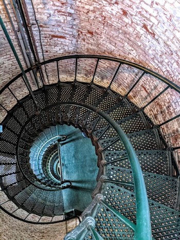 Top View of Green Metal Spiral Staircase