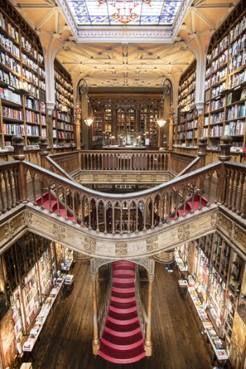 Top View of Library With Red Stairs