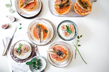 top view of orange dishes