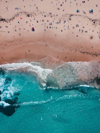 top view of people near beach shore