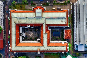 Top View of Red and White Building