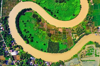 Top View of River Between Cropland