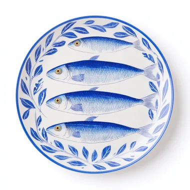 Top View of Sardines on a Decorative Plate Top View of Sardines on a Decorative Plate