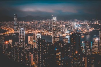 top view photo of buildings during night time