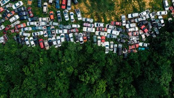 Top View Photo of Cars Near Trees