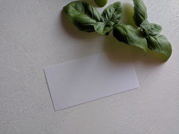 Top View Photo of Paper Near Basil Leaves