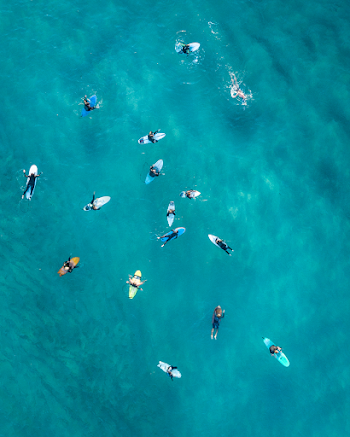 Top View Photo of People on Surfboards