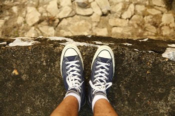 Top View Photo of Sneakers
