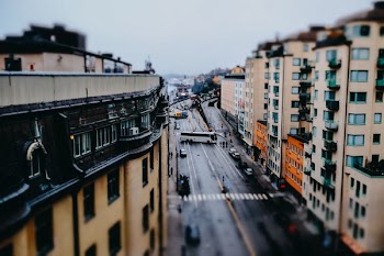 top view photography of building and road