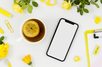 Top view smartphone template over workspace Free Photo
