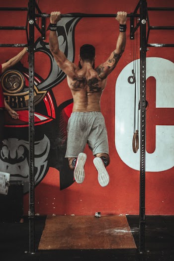 Topless Man In Grey Shorts 