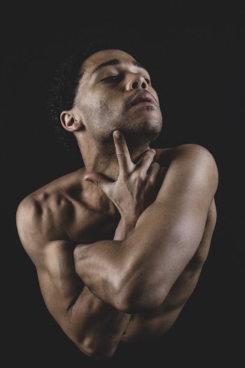 Topless Man Right Hand on Neck