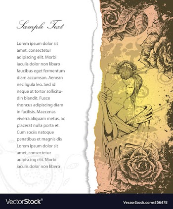 Torn cardboard with roses and geisha vector image