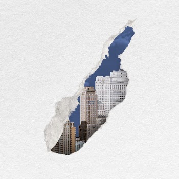 Torn paper sticker, city buildings | Free Photo - rawpixel