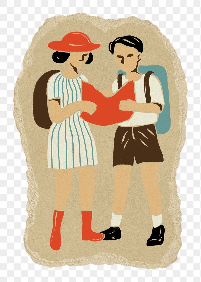Tourist couple png sticker, torn | Free PNG Illustration - rawpixel