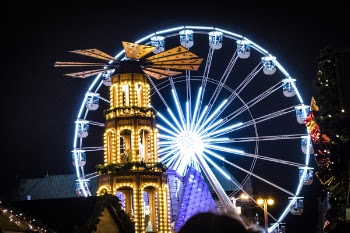 Tower Near Ferris Wheel At Night Time