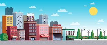 Town city street summer illustration Free Vector