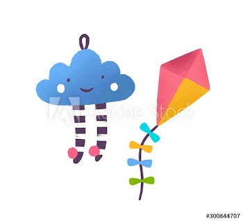 Toy cloud and kite flat vector illustration