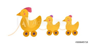 Toy hen and chicken babies vector illustration