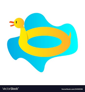 Toy inflatable duck ring with blue sea water on vector image