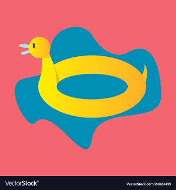 Toy inflatable duck ring with blue sea water on vector image