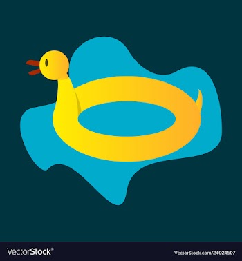 Toy inflatable duck ring with blue sea water on vector image