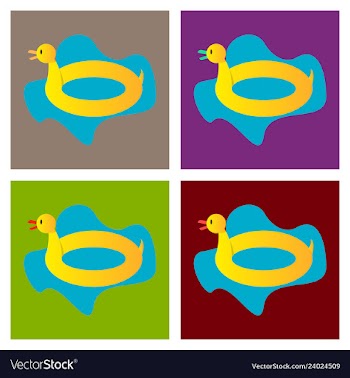 Toy inflatable duck ring with blue sea water on vector image