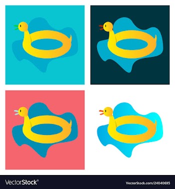 Toy inflatable duck ring with blue sea water on vector image