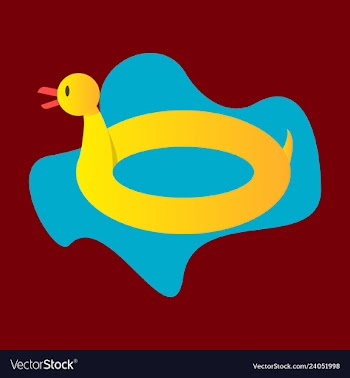 Toy inflatable duck ring with blue sea water on vector image