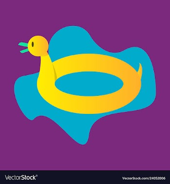 Toy inflatable duck ring with blue sea water on vector image