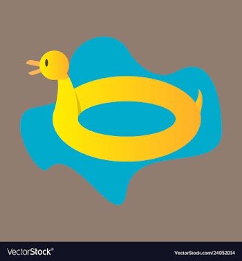 Toy inflatable duck ring with blue sea water on vector image