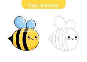 Trace and color for kids, bee vector Free Vector