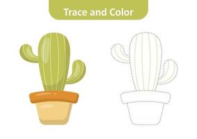 Trace and color for kids, cactus vector Free Vector