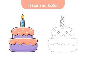 Trace and color for kids, cake vector Free Vector