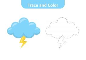 Trace and color for kids, cloud lightning vector Free Vector