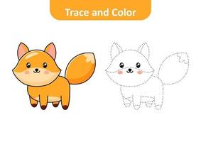 Trace and color for kids, fox vector Free Vector