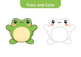 Trace and color for kids, frog vector Free Vector