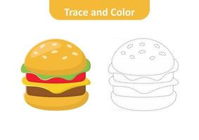 Trace and color for kids, hamburger vector Free Vector