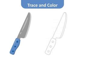 Trace and color for kids, kitchen knife vector Free Vector