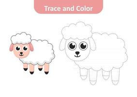 Trace and color for kids, sheep vector Free Vector