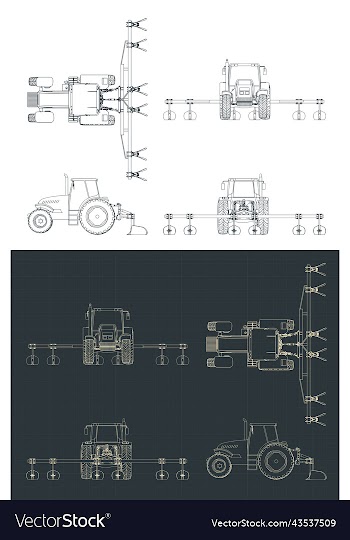 tractor with plowing equipment blueprints