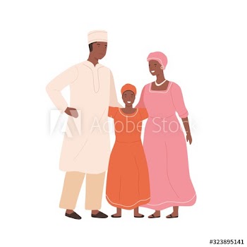 Traditional african family in national clothing vector flat illustration