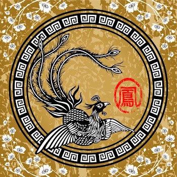 Traditional Chinese Phoenix, vector illustration file and texture background(Layers file)