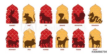 Traditional Chinese zodiac animals set