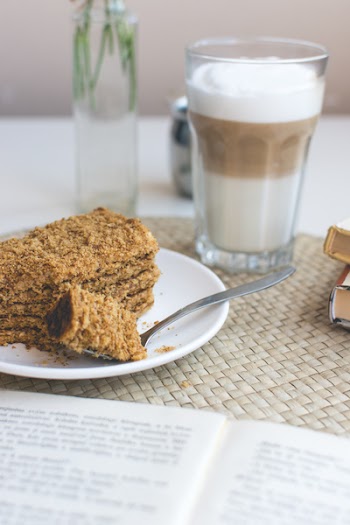 Traditional Czech honey cake with caffe latte 