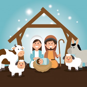 Traditional manger merry christmas Free Vector